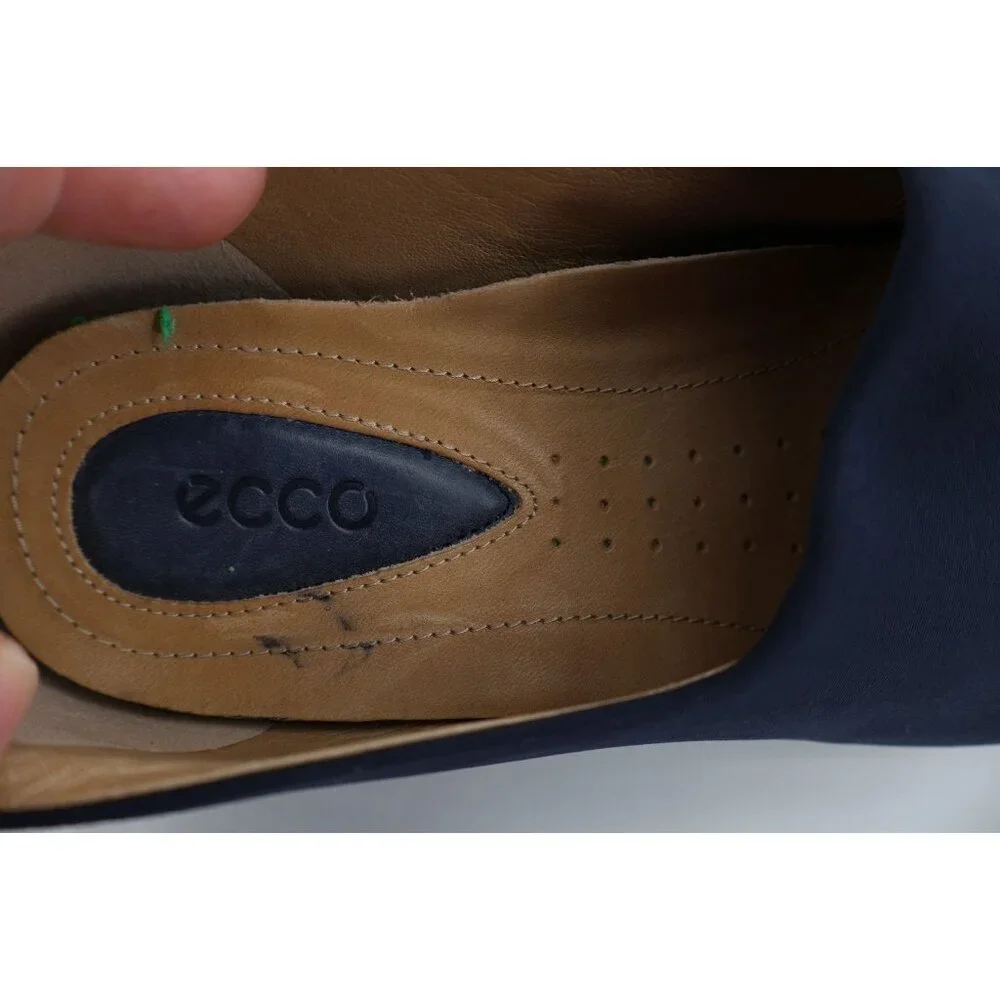 Ecco Women's Abalone Loafer Size 38 7 Low Wedge Slip On Travel Shoe Navy Blue